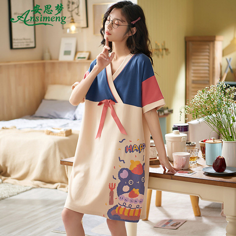 睡裙夏季纯棉短袖2022新款睡衣裙子 安思梦睡裙