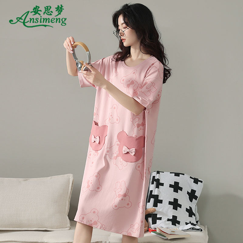 夏季纯棉短袖睡裙韩版圆领连衣裙子 安思梦睡裙