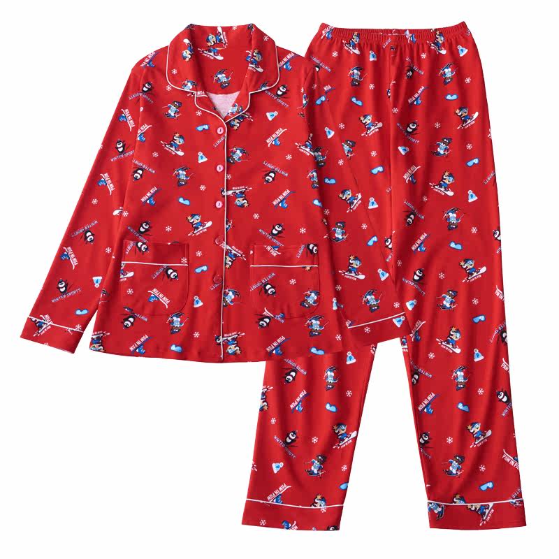 春秋款纯棉长袖大红色本命年睡衣 安思梦睡衣/家居服套装