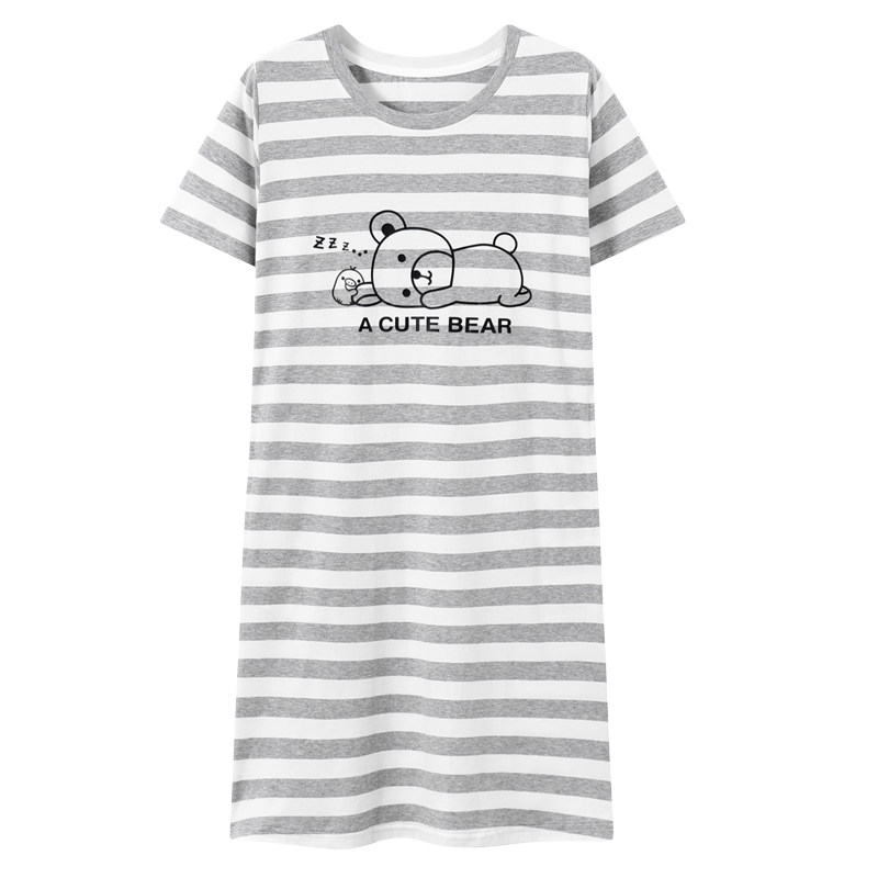 睡裙夏季纯棉短袖可爱条纹睡衣裙子 安思梦睡裙