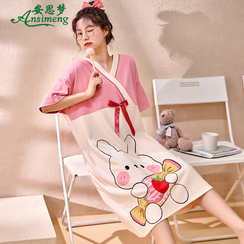 夏季睡裙纯棉短袖可爱兔子连衣裙 安思梦睡裙