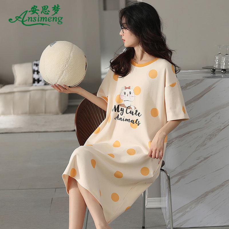 睡裙少女夏季纯棉短袖中裙连衣裙 安思梦睡裙