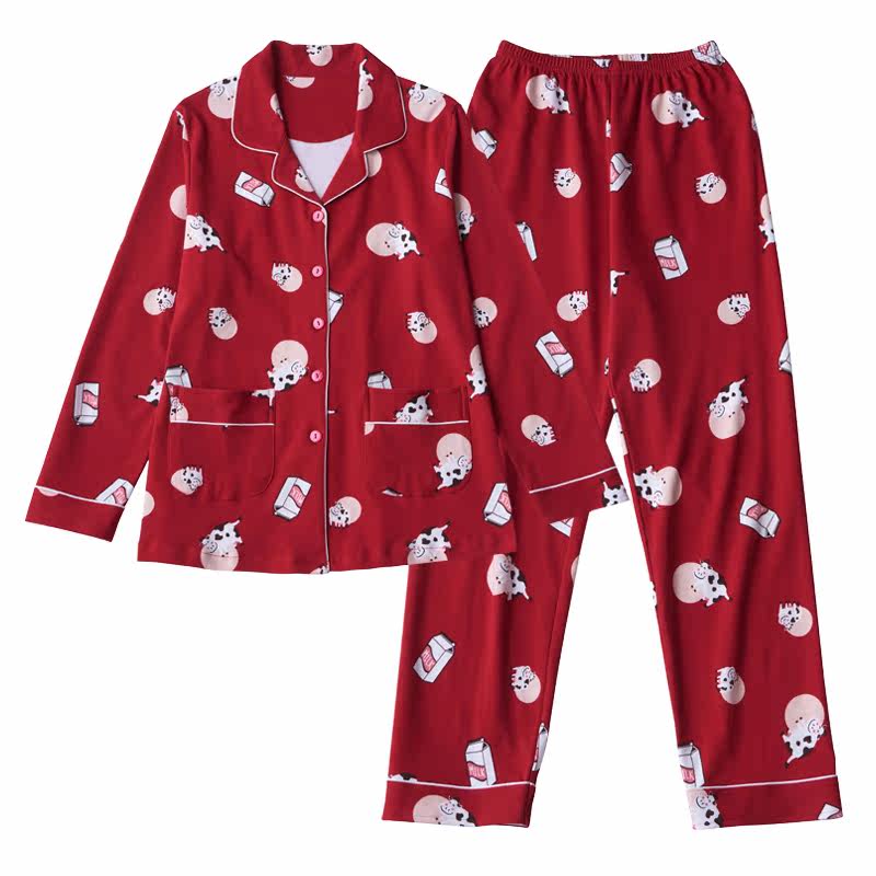 春秋款纯棉长袖大红色本命年睡衣 安思梦睡衣/家居服套装