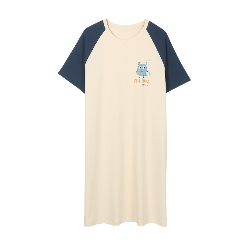 纯棉睡裙夏天中裙宽松短袖连衣裙 安思梦睡裙