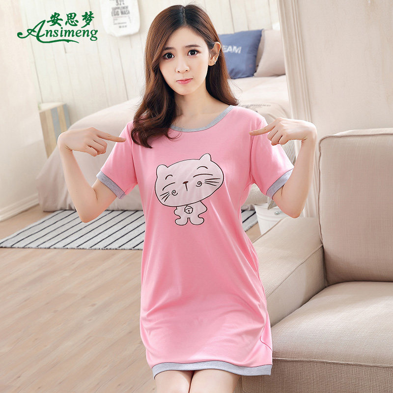 短袖纯棉睡裙女士可爱宽松连衣裙 安思梦睡裙