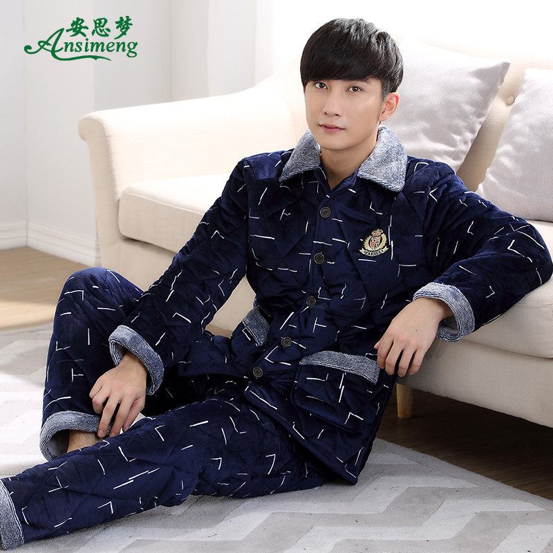 冬季男款男士秋冬款加绒法兰绒睡衣 安思梦睡衣/家居服套装