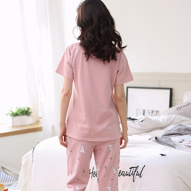 夏季新款韩版纯棉短袖七分裤睡衣 安思梦睡衣/家居服套装
