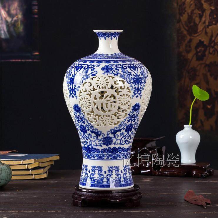 景德镇陶瓷器手工青花瓷薄胎镂空古典花瓶客厅家居装饰工艺品摆件,淘宝优惠券,粉丝福利购,淘宝优惠卷