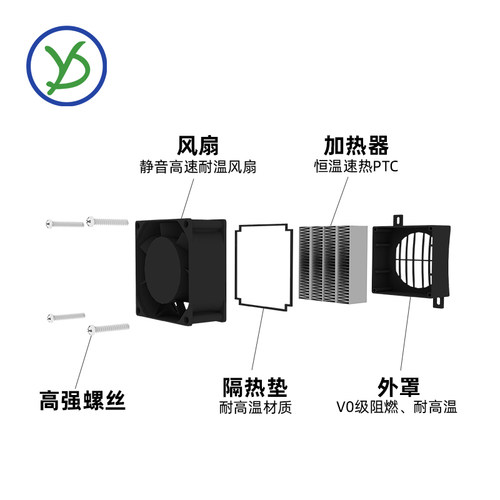 低压12V24V带风扇恒温PTC陶瓷发热片空气电加热器孵化60*60可定制 - 图1