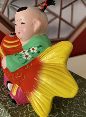 天津泥人张彩塑莲年有余泥娃娃抱鱼摆件商务会议礼品旅游纪念品