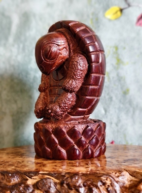 守一孤品《龟仙人悟道》小叶紫檀小摆件手工雕刻手把件桌面木雕