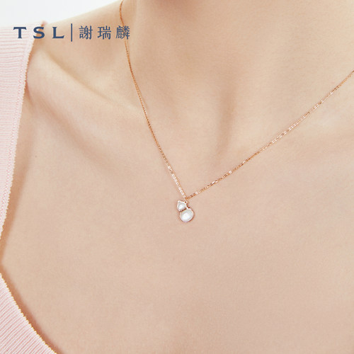 【百亿补贴】TSL谢瑞麟18k金彩金女款白贝母葫芦项链锁骨链64067 - 图2