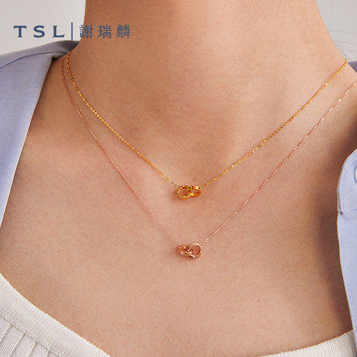 【百亿补贴】TSL谢瑞麟双环18K金圆环项链锁骨链玫瑰金BC151-153 - 图2