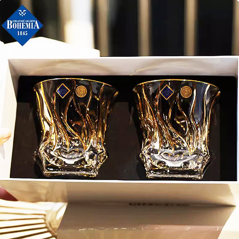 捷克进口BOHEMIA水晶玻璃手工描金XO威士忌酒杯洋酒杯2只礼盒套装,淘宝优惠券,粉丝福利购,淘宝优惠卷