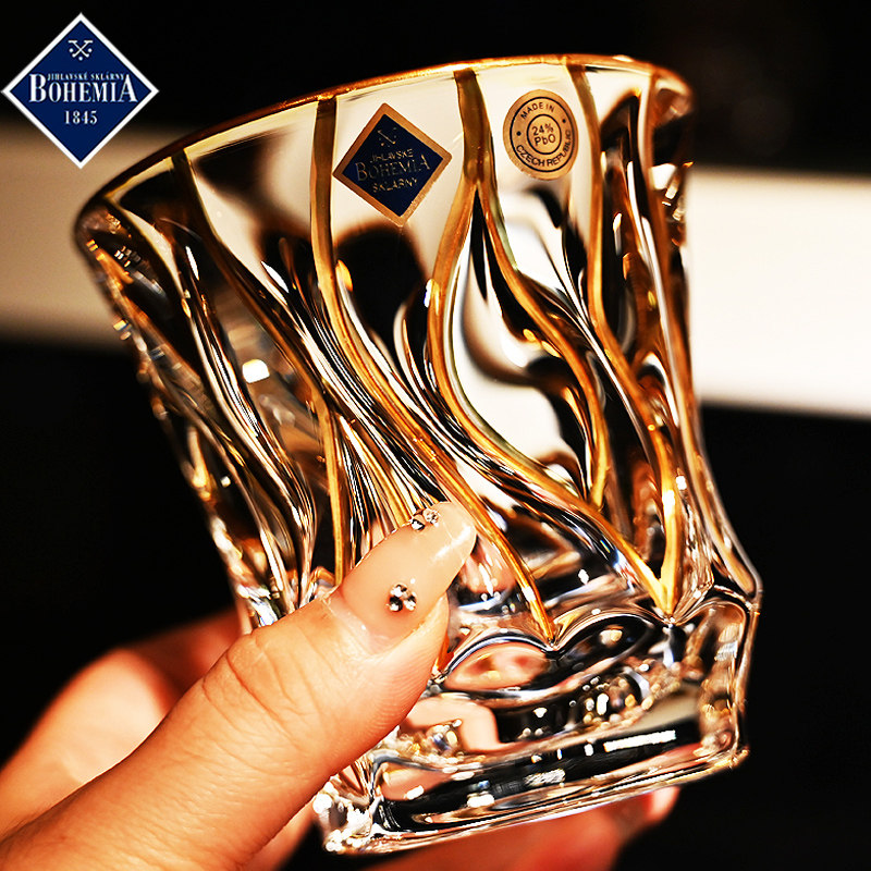 捷克进口BOHEMIA水晶玻璃手工描金XO威士忌酒杯洋酒杯2只礼盒套装,淘宝优惠券,粉丝福利购,淘宝优惠卷