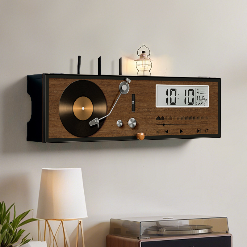 路由器放置架收纳盒液晶万年历电子钟免打孔wifi置物架排插固定器 - 图1