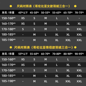 哥伦比亚女款鸭绒/情侣鹅绒三合一冲锋衣