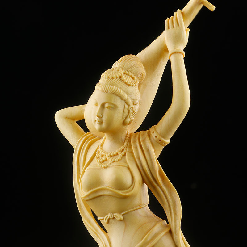 小叶黄杨木雕刻家居客厅书房装饰实木人物美女摆件 飞天仕女 收藏