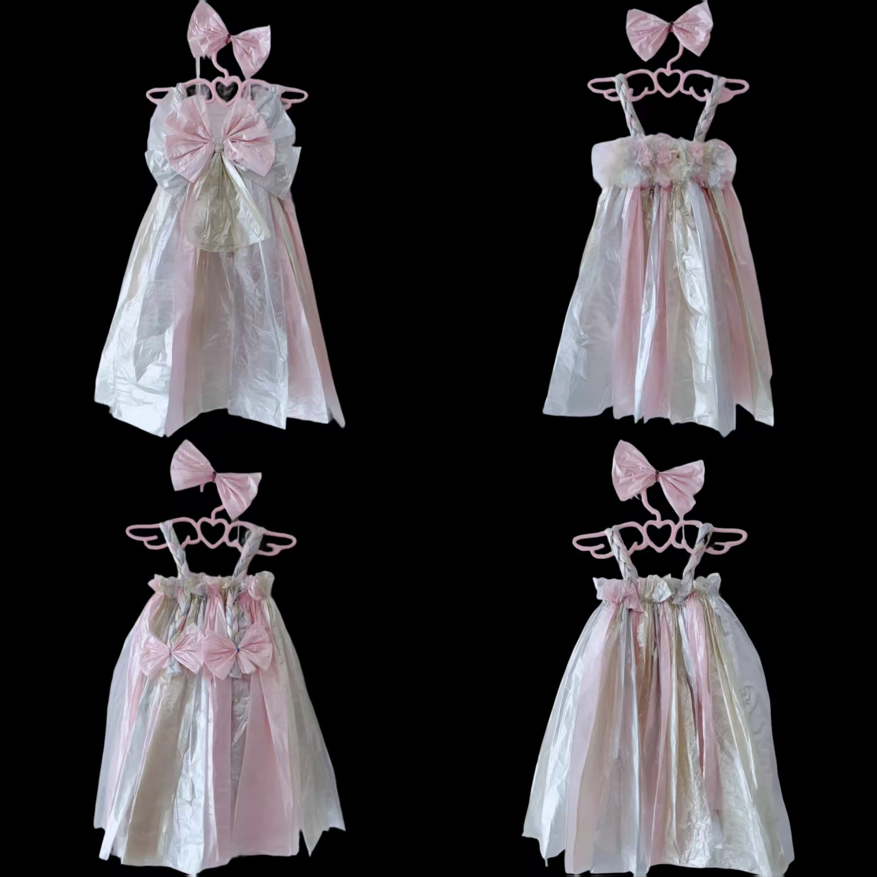 儿童环保时装秀服装女童幼儿园亲子走秀裙子手工创意塑料袋表演服 - 图1