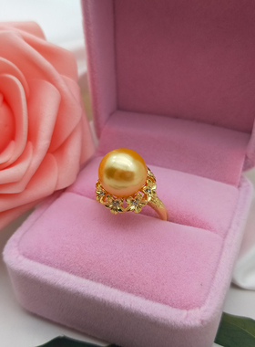花朵款母贝珍珠戒指厚镀金开口