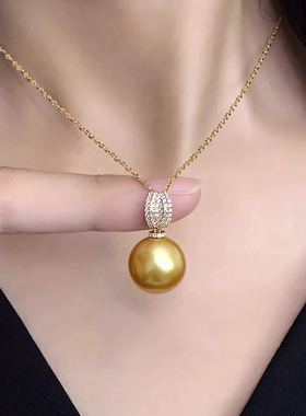 母贝珍珠吊坠项链 S925纯银 单颗大白珠 满锆女款经典百搭锁骨