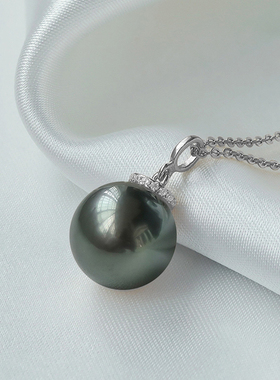 女款S925纯银母贝黑珍珠吊坠项链