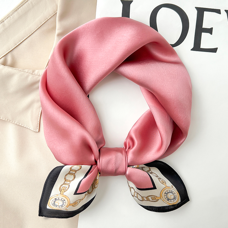 杭州丝绸真丝桑蚕丝小方巾丝巾女春秋职业装护颈饰围脖子蓝色围巾 - 图0