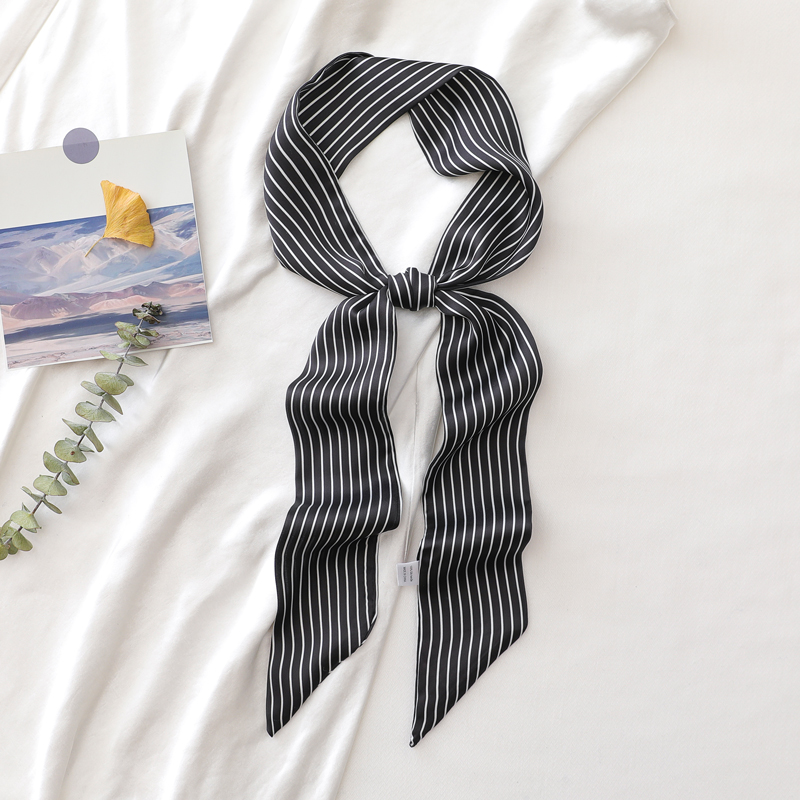 黑白条纹长条小丝巾女春秋夏季小众编发带装饰领带腰带绑包包缠带 - 图0