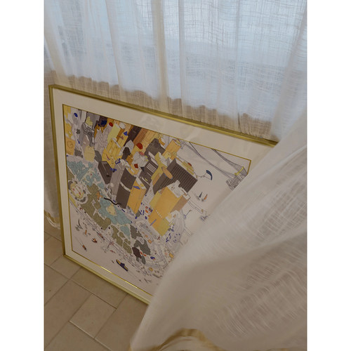 绝版丝巾画若奈壁画自由岛客厅餐厅大幅现代装饰画超大方形挂画 - 图2