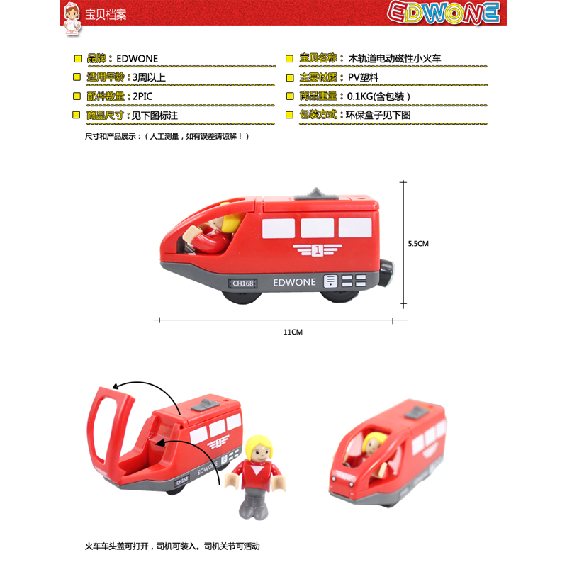 EDWOEN电动小火车兼容木制轨道火车磁性连接动车头儿童轨道车玩具-图1