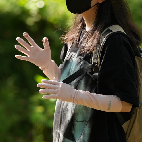 松紧口不下滑防晒手套薄款女夏UPF50+防紫外线中长护小臂开车防滑 - 图1