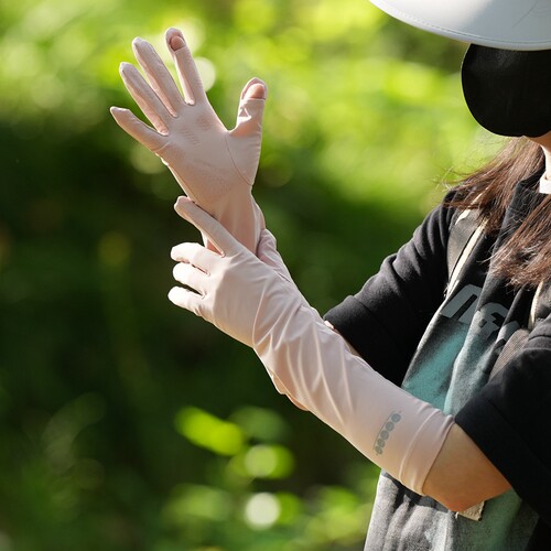 松紧口不下滑防晒手套薄款女夏UPF50+防紫外线中长护小臂开车防滑 - 图2