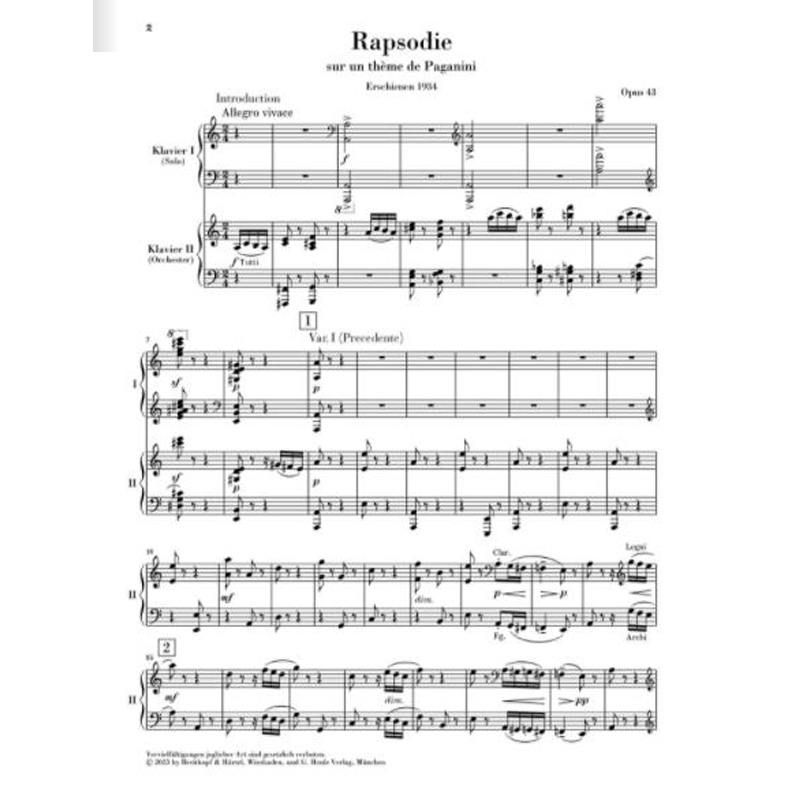 亨乐原版 拉赫玛尼诺夫 帕格尼尼主题狂想曲op43 双钢琴 Rachmaninow Rapsodie sur un theme de Paganini 2 Pianos HN1506 - 图1