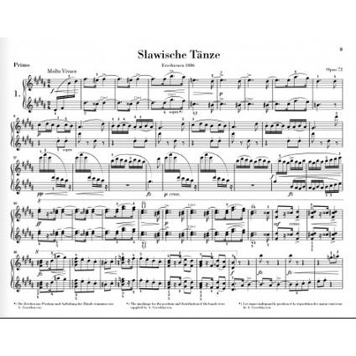 亨乐原版 德沃夏克 斯拉夫舞曲钢琴四手联弹op72  Dvorák Slawische Tänze op.72 für Klavier 4ms HN918 - 图2