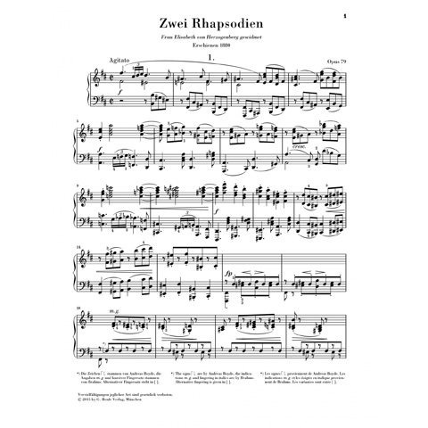 亨乐原版 勃拉姆斯 两首狂想曲op79 钢琴独奏带指法 Brahms Two Rhapsodies op.79 HN1251 - 图2