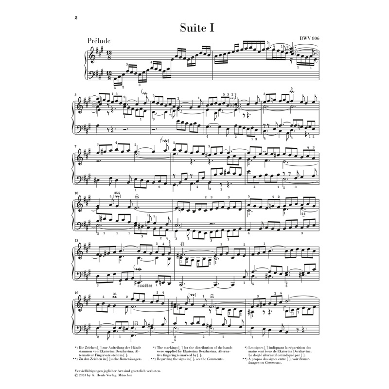 亨乐原版巴赫英国组曲BWV806-811修订版钢琴独奏带指法 Bach English Suites BWV 806-811 HN595-图2