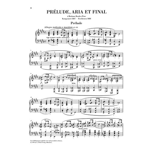亨乐原版 弗朗克 前奏曲 咏叹调和终曲 钢琴独奏带指法 Franck Prélude Aria et Final HN464 - 图1