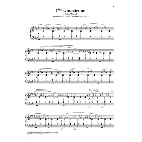亨乐原版 萨蒂 玄秘曲 钢琴独奏 Satie Gnossiennes HN1073 - 图1