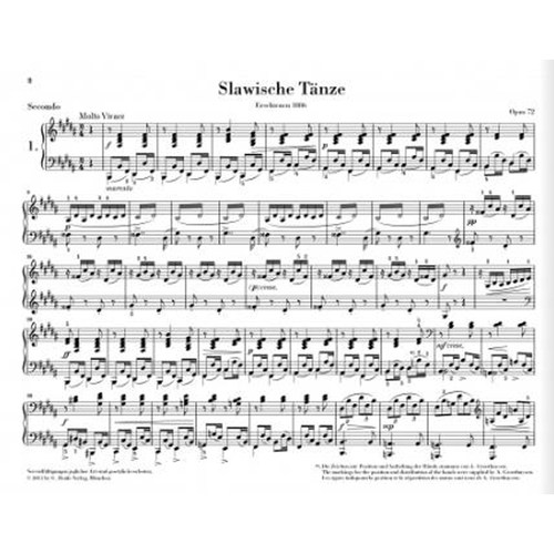 亨乐原版 德沃夏克 斯拉夫舞曲钢琴四手联弹op72  Dvorák Slawische Tänze op.72 für Klavier 4ms HN918 - 图1