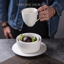 Pure white cutlery set of cups Cups Bowls Tray Four Pieces of Skeletal Porcelain Tray Home breakfast porridge Bowl Small Plate