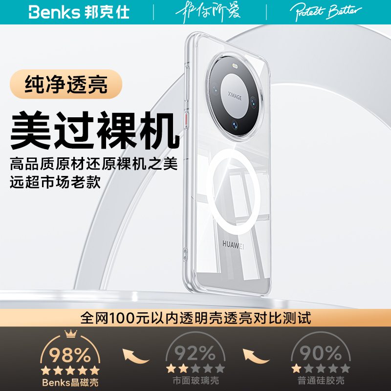 Benks适用华为mate60pro磁吸手机壳新款透明全包镜头mate60Pro+超薄防摔保护套magsafe遥遥领先60高级感男女 - 图0