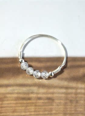 【除负能量】原创手工绕线999足银戒指女白水晶胖手大号小指尾戒