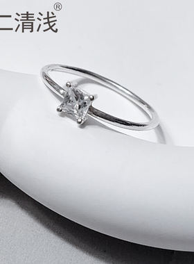 纯手工999足银戒指女方形锆石极简轻奢小众设计几何冷淡风高级感