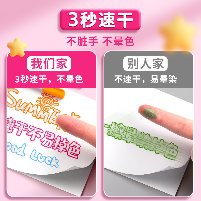 双线轮廓笔24色闪光手抄报手帐专用啫喱双色荧光标记马克写字学生儿童用花型手账彩笔曲线小报记号果冻笔描边 - 图1