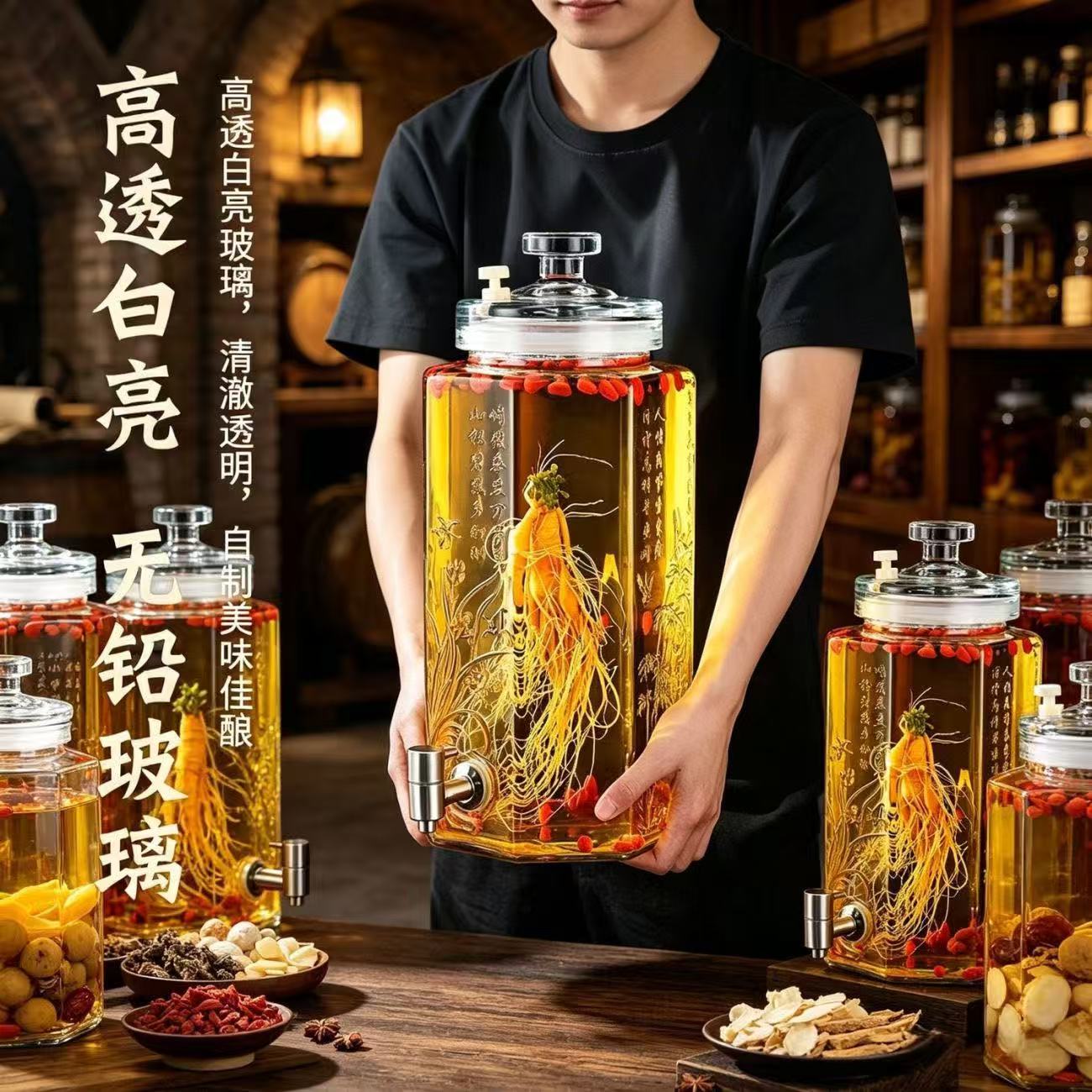 泡酒玻璃瓶专用带龙头家用高档密封人参泡酒瓶酒罐酒坛子泡药酒桶