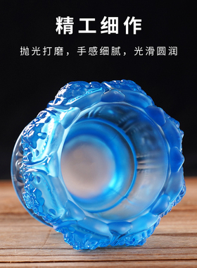 家用琉璃莲花酥油灯座蓝色