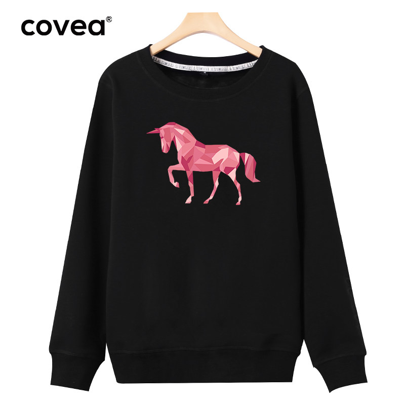 2021新款女士加绒圆领无帽印花卫衣 covea卫衣/绒衫