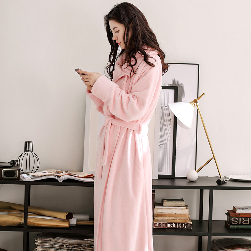 秋冬长款可外穿长袍加长珊瑚绒睡衣 秋泓齐锦上茂睡袍/浴袍