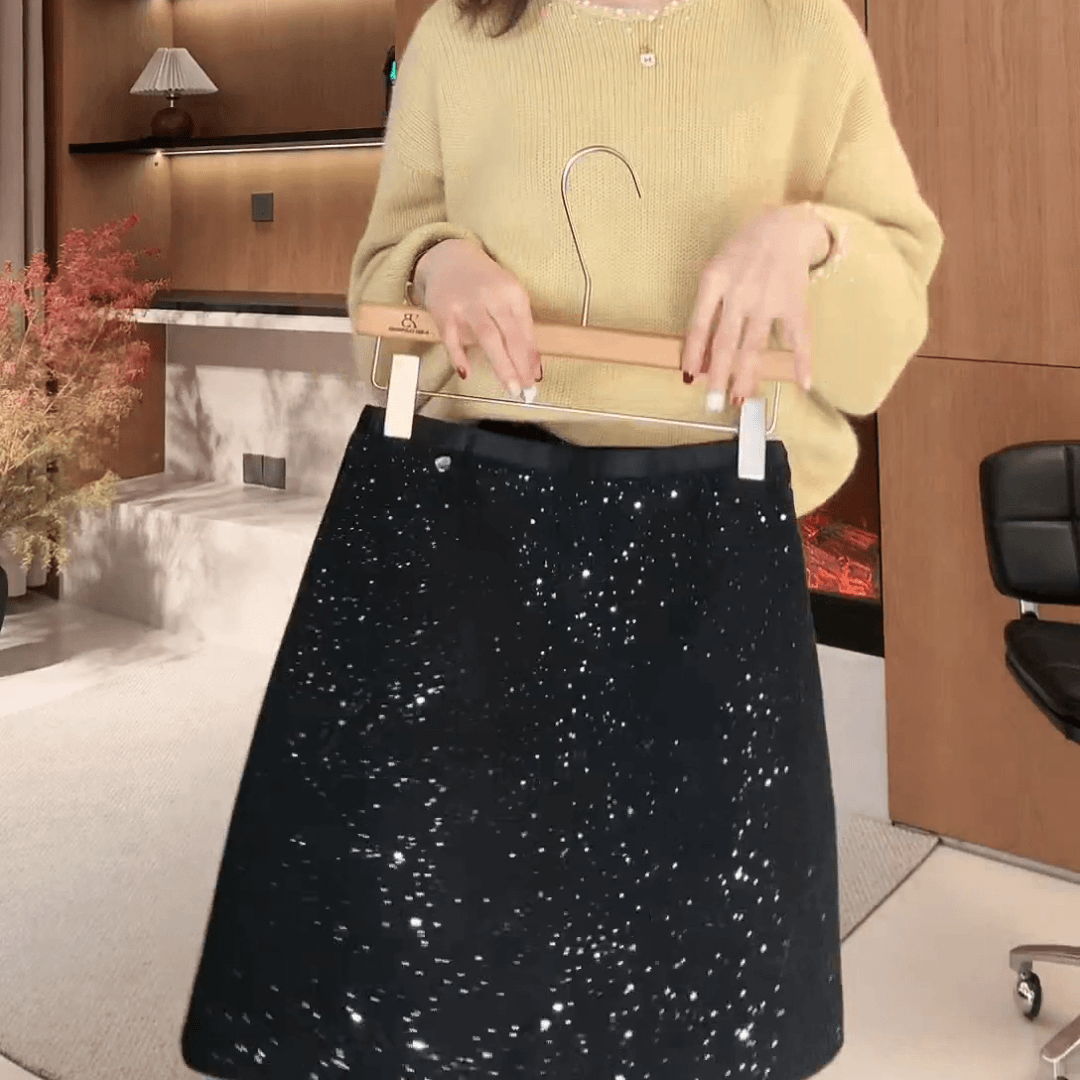 2025秋冬新款短裙A字百搭亮闪闪显瘦韩系高级感拼色亮片半身裙女,淘宝优惠券,粉丝福利购,淘宝优惠卷