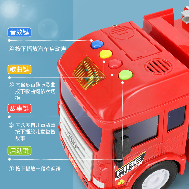 班迪萌玩具专营店大号儿童消防车玩具男孩仿真云梯车会喷水的红色音乐119模型套装0